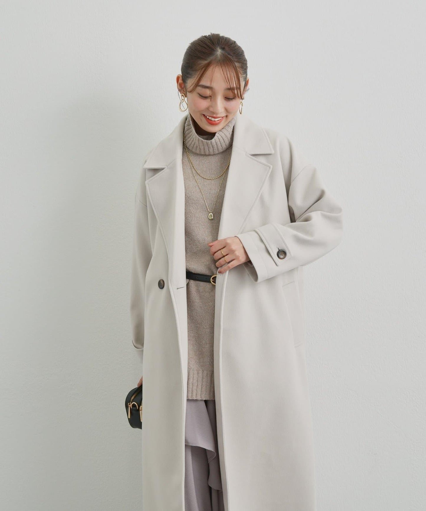 高搭配性羊毛風高領針織長款上衣