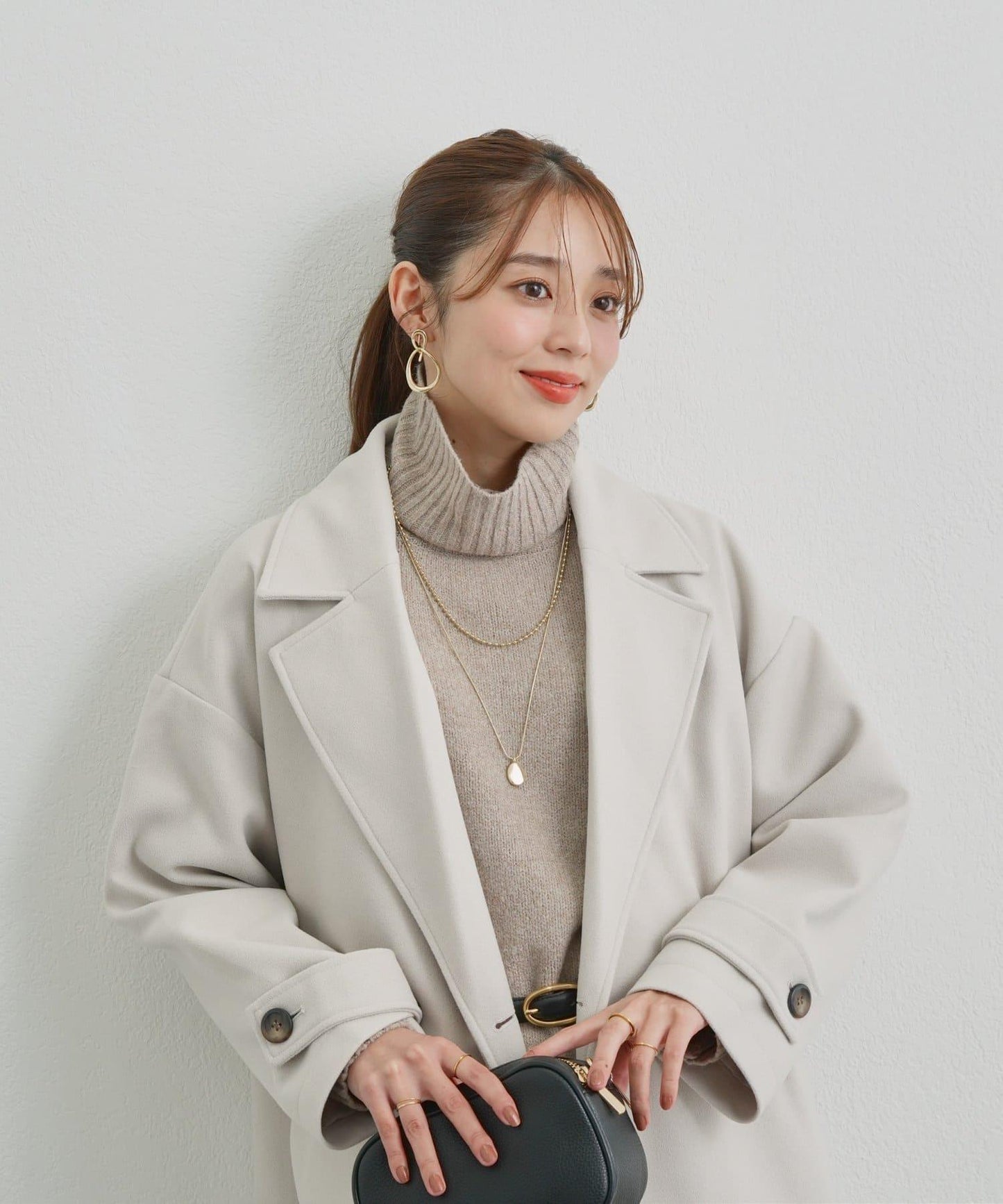 高搭配性羊毛風高領針織長款上衣