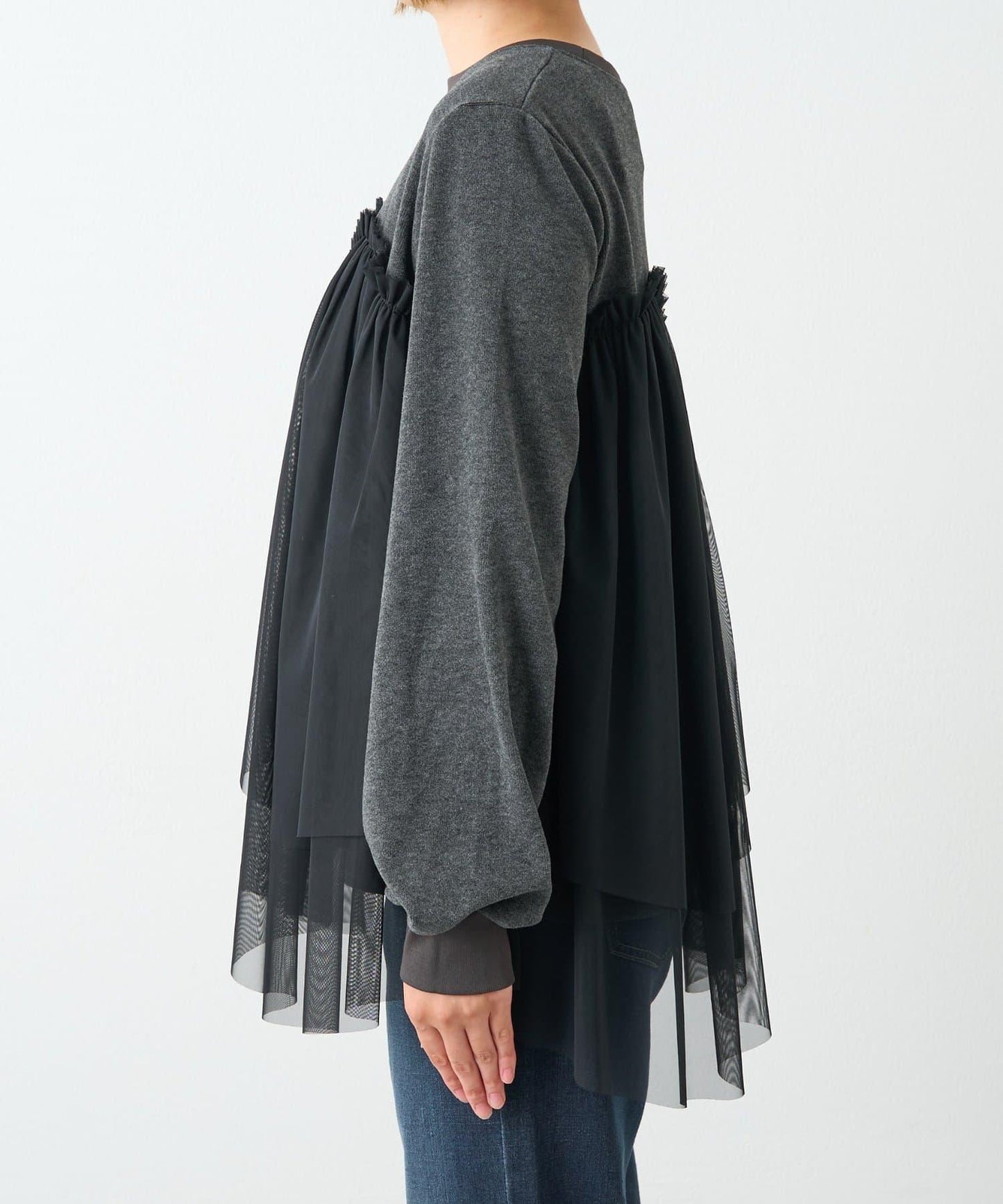 大人甜美風格拼接網紗套頭衫