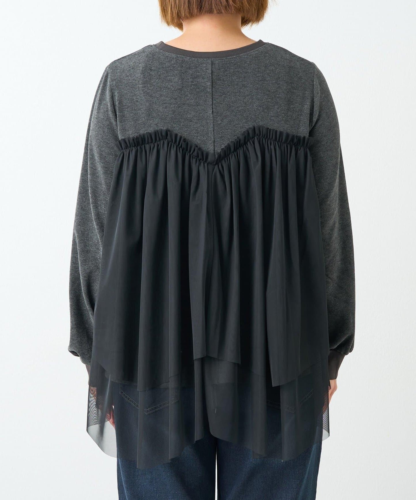 大人甜美風格拼接網紗套頭衫