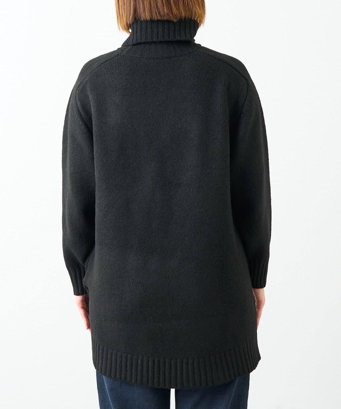 高搭配性羊毛風高領針織長款上衣