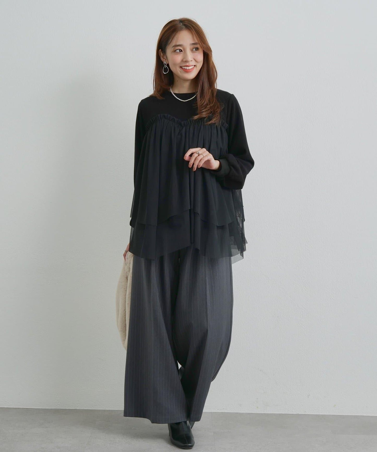 大人甜美風格拼接網紗套頭衫