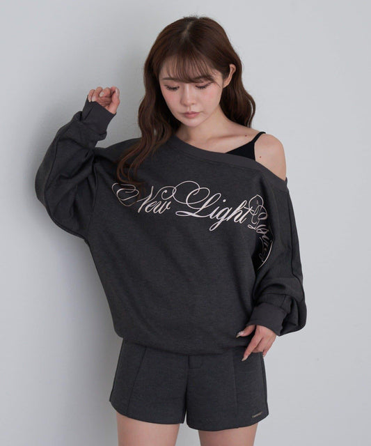 拼接字母印花單肩衛衣