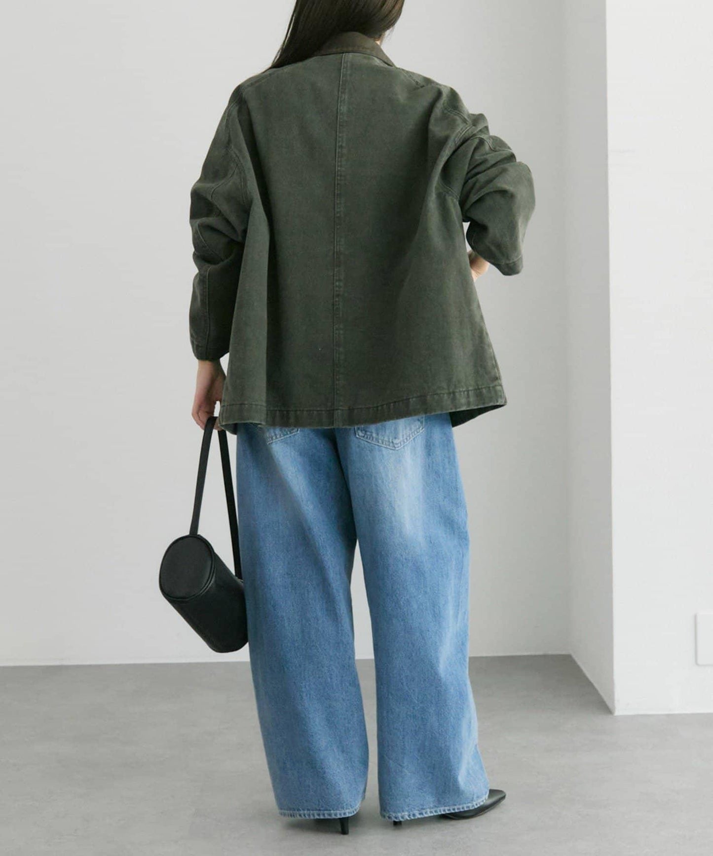 仿皮革翻領工裝夾克