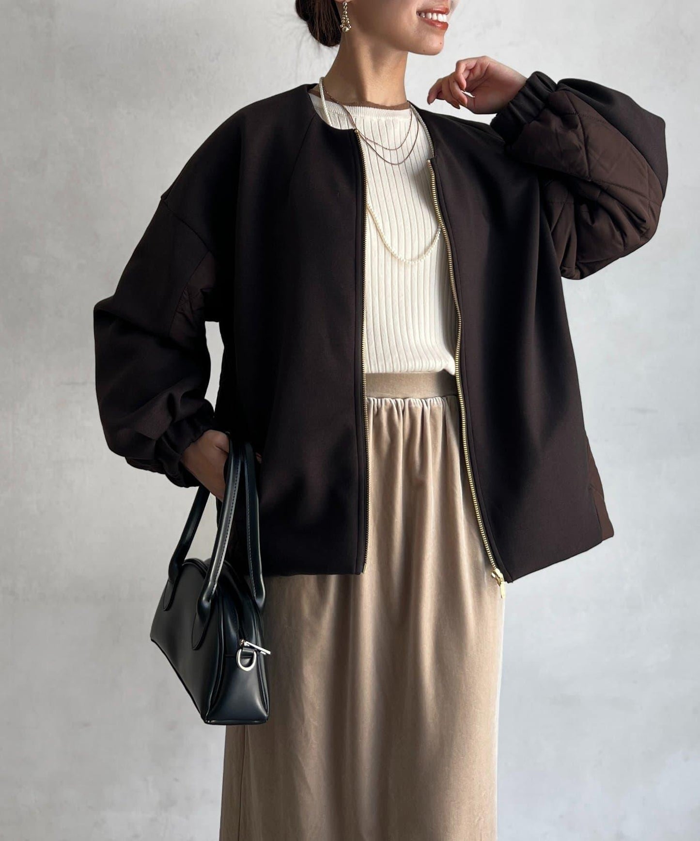 拼接絎縫繭型夾克