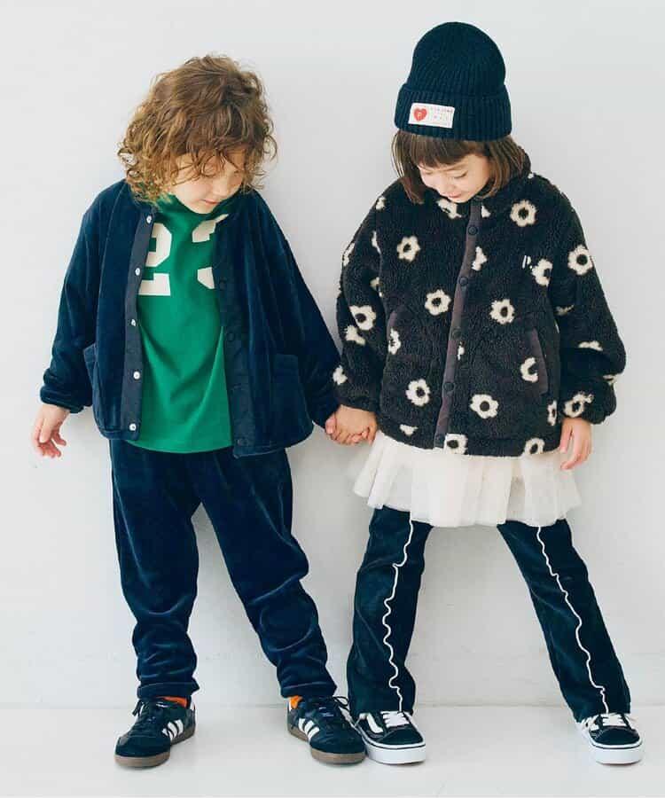 拼色波浪邊彈力針織燈芯絨褲