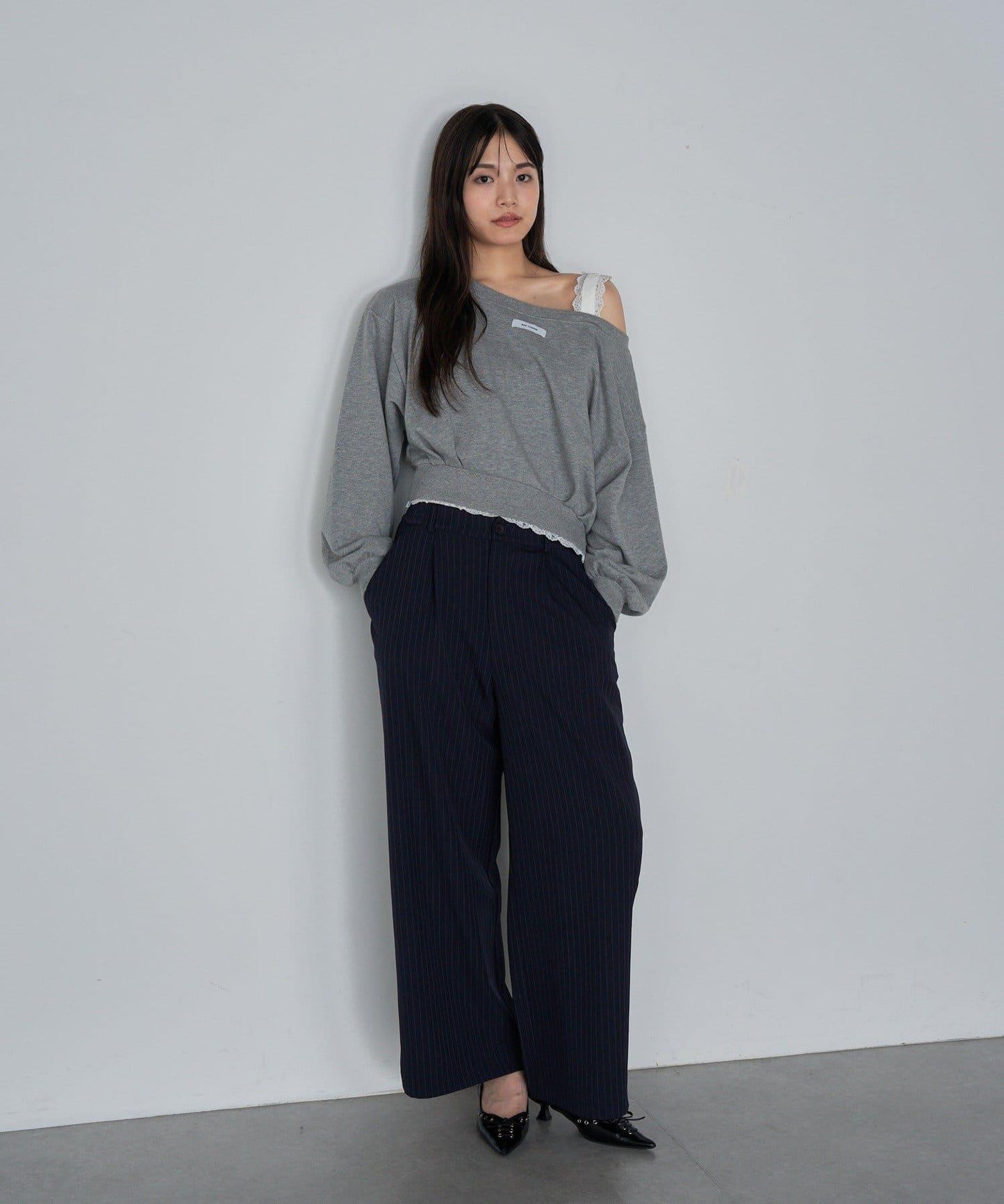 【RAY CASSIN】帶荷葉邊腰帶寬鬆休閒長褲