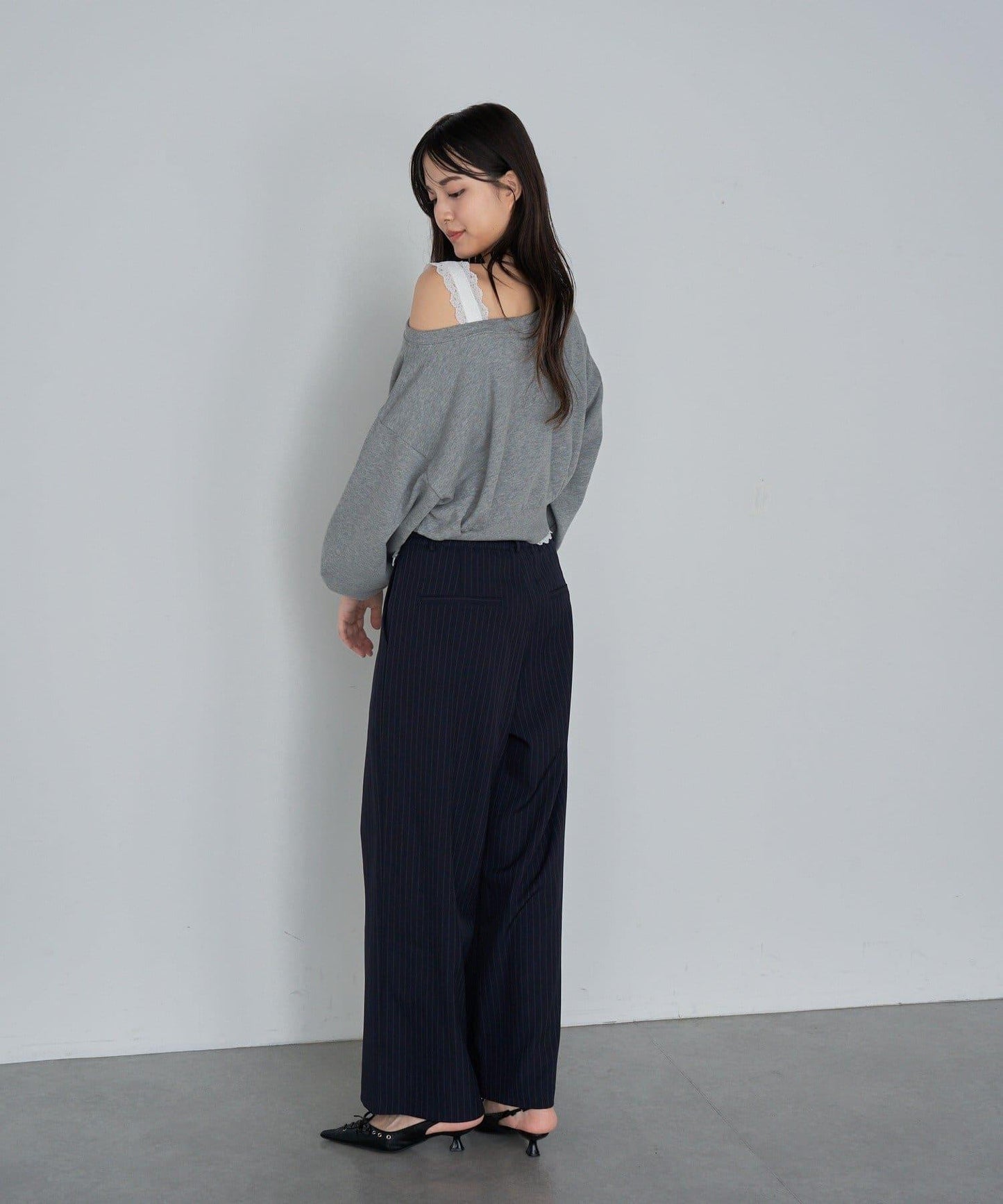 【RAY CASSIN】帶荷葉邊腰帶寬鬆休閒長褲