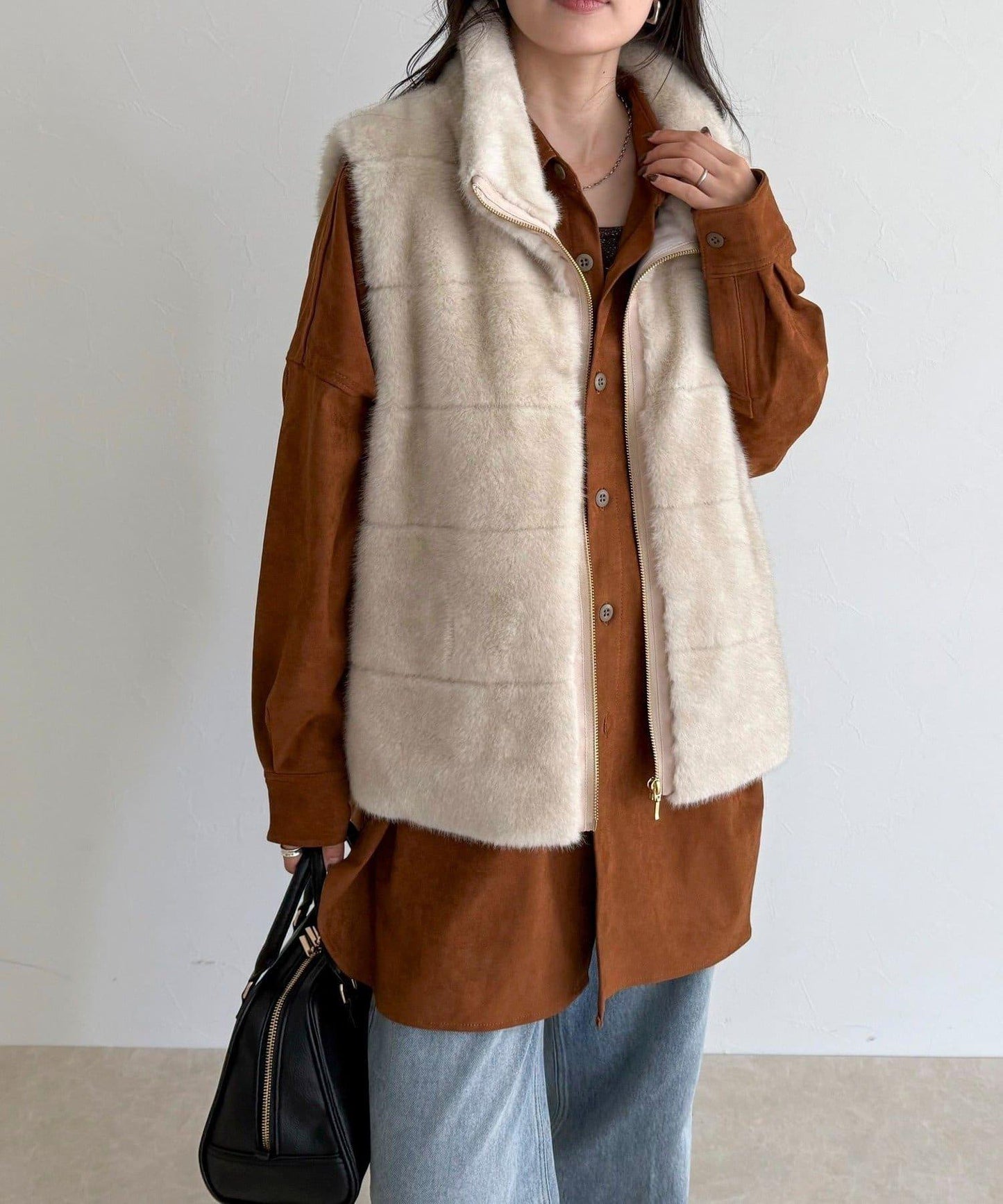 條紋絎縫毛絨馬甲