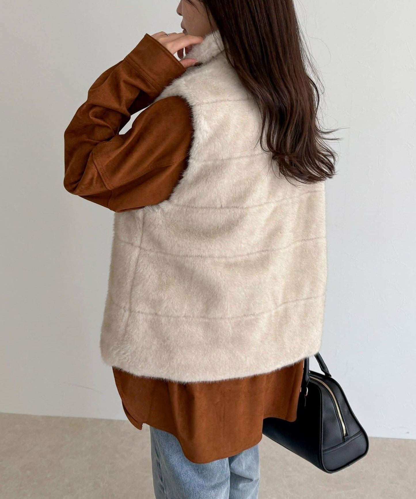 條紋絎縫毛絨馬甲