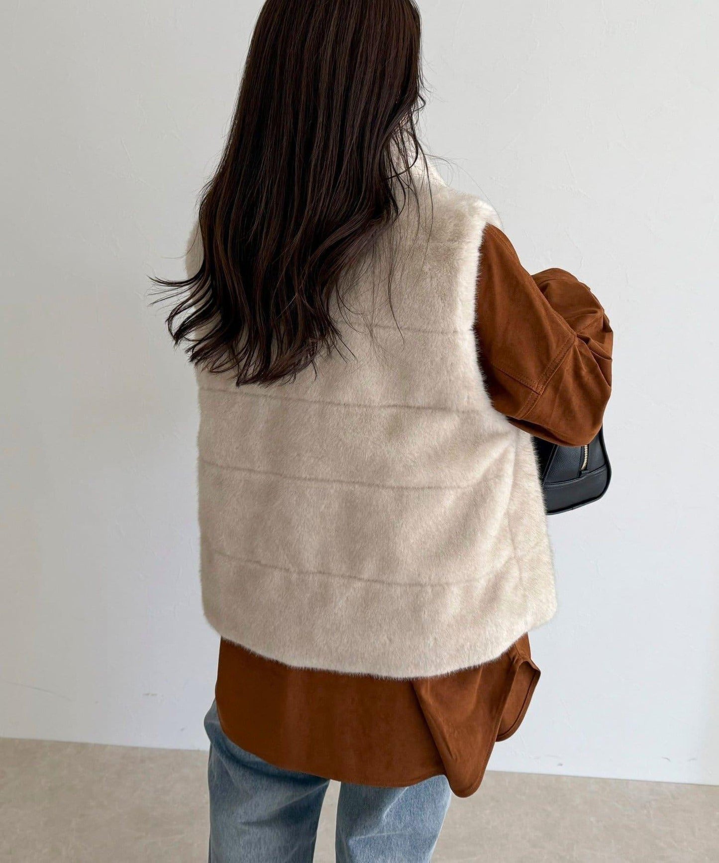 條紋絎縫毛絨馬甲