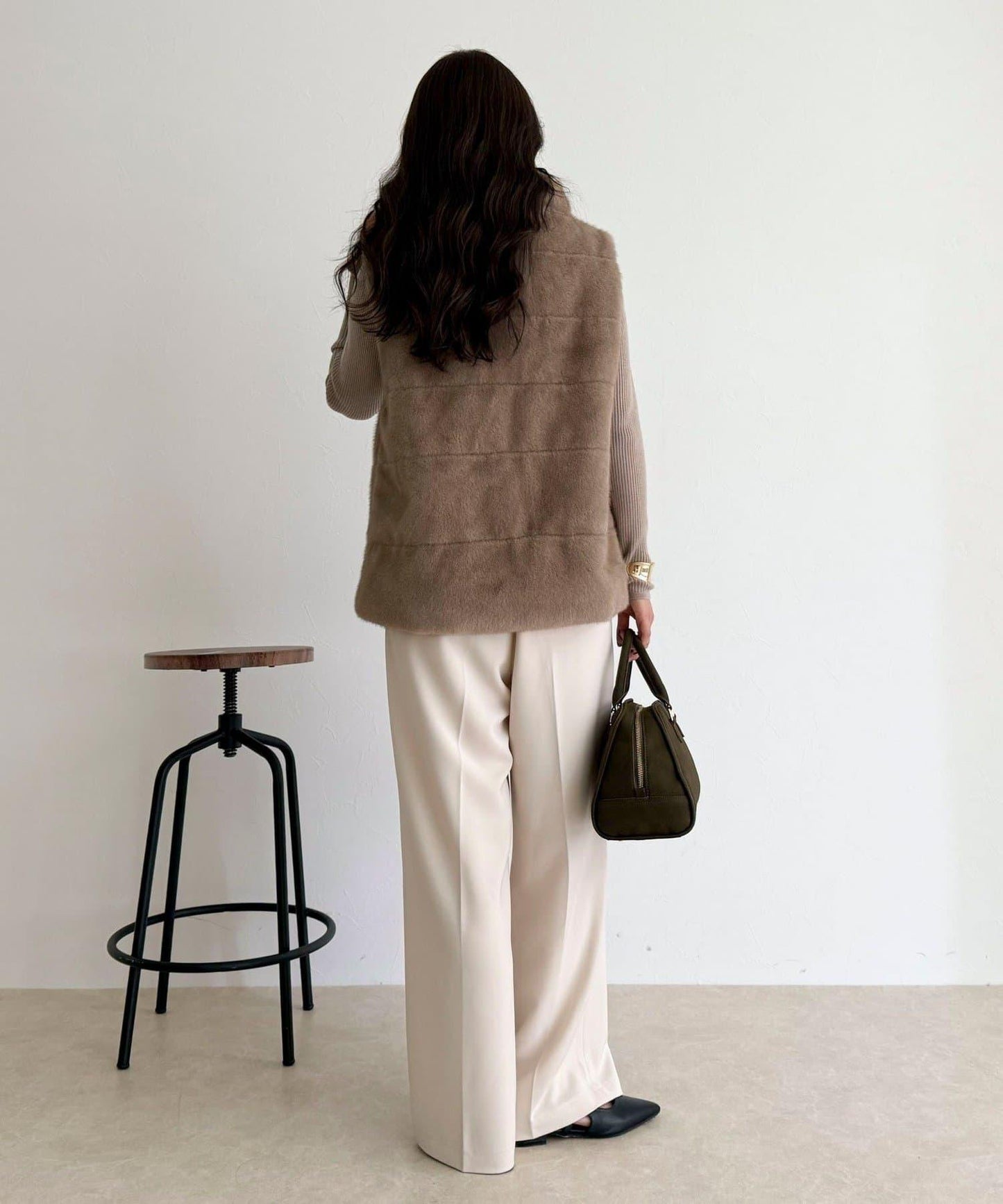 條紋絎縫毛絨馬甲