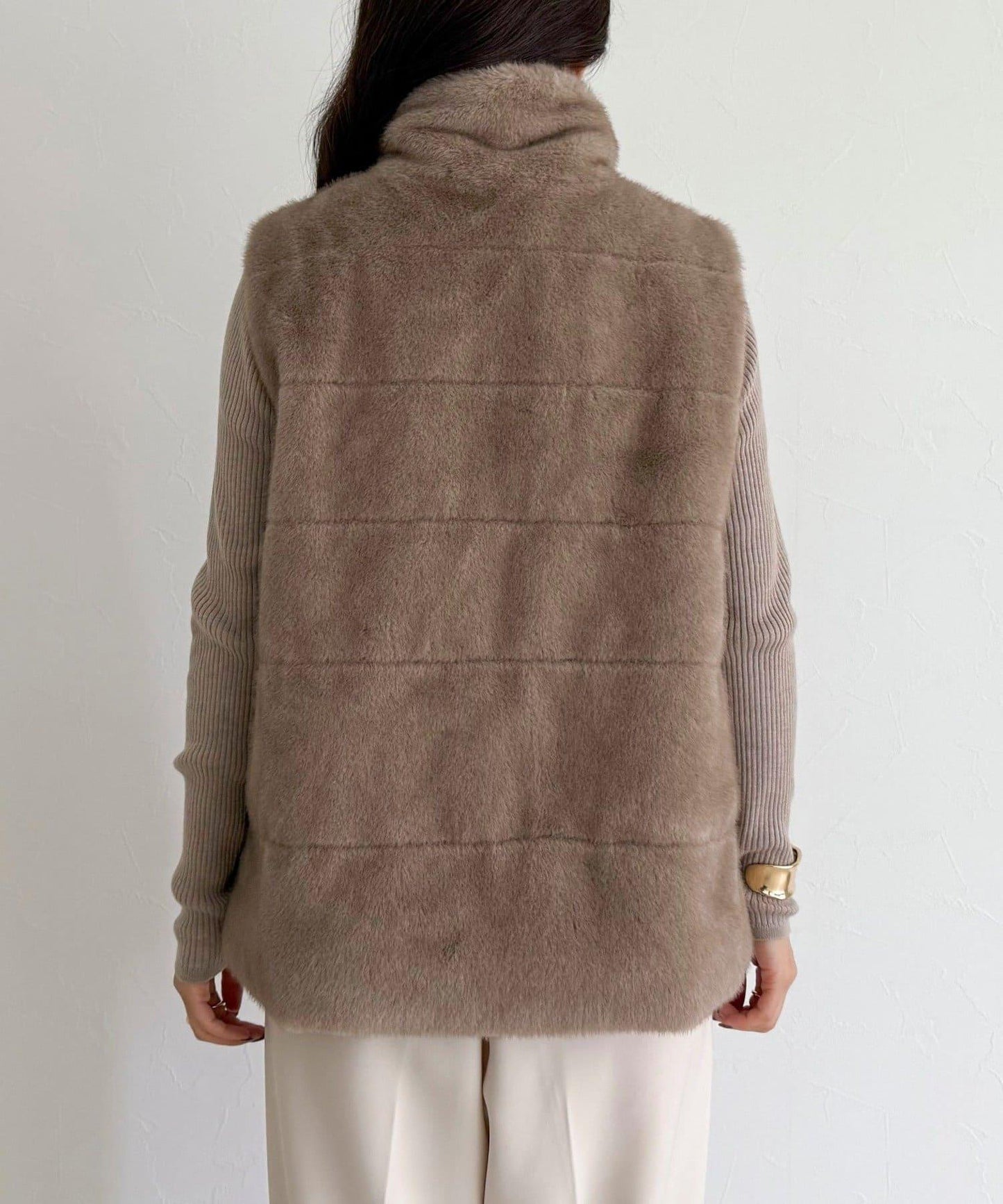 條紋絎縫毛絨馬甲