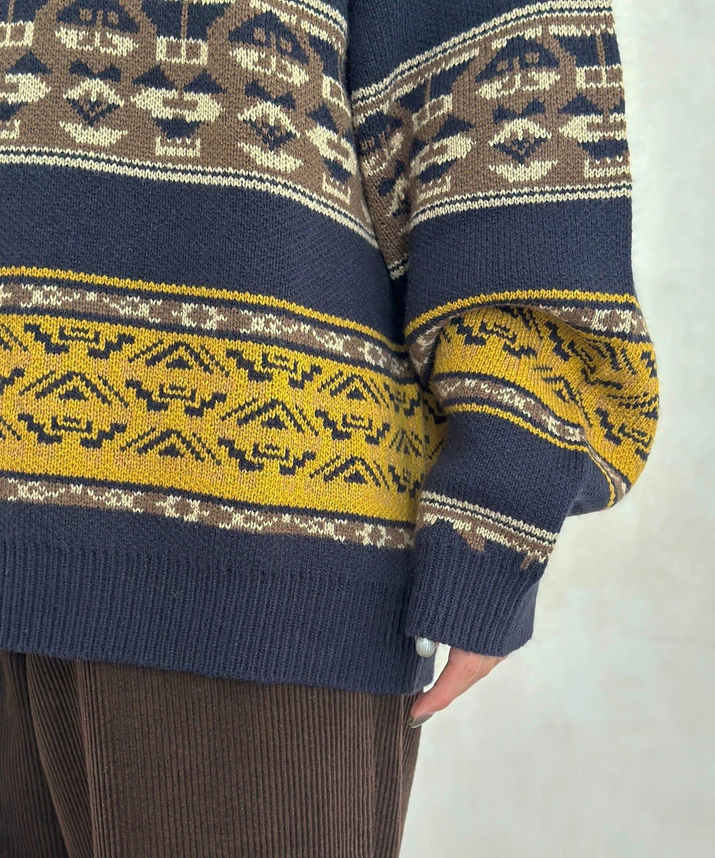 復古條紋提花針織套頭衫