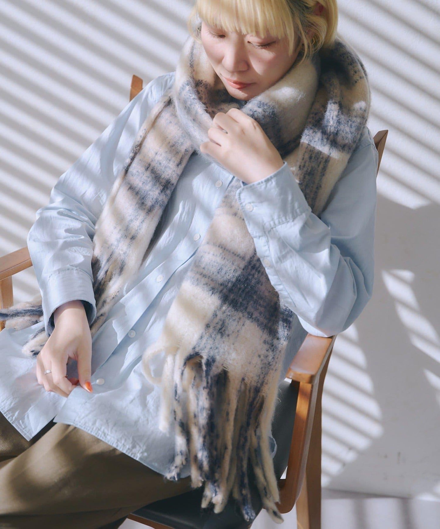 フリンジボリュームチェックマフラー