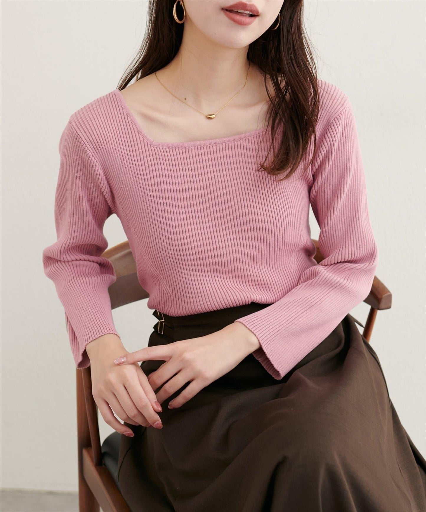 前後兩穿七分袖羅紋針織衫