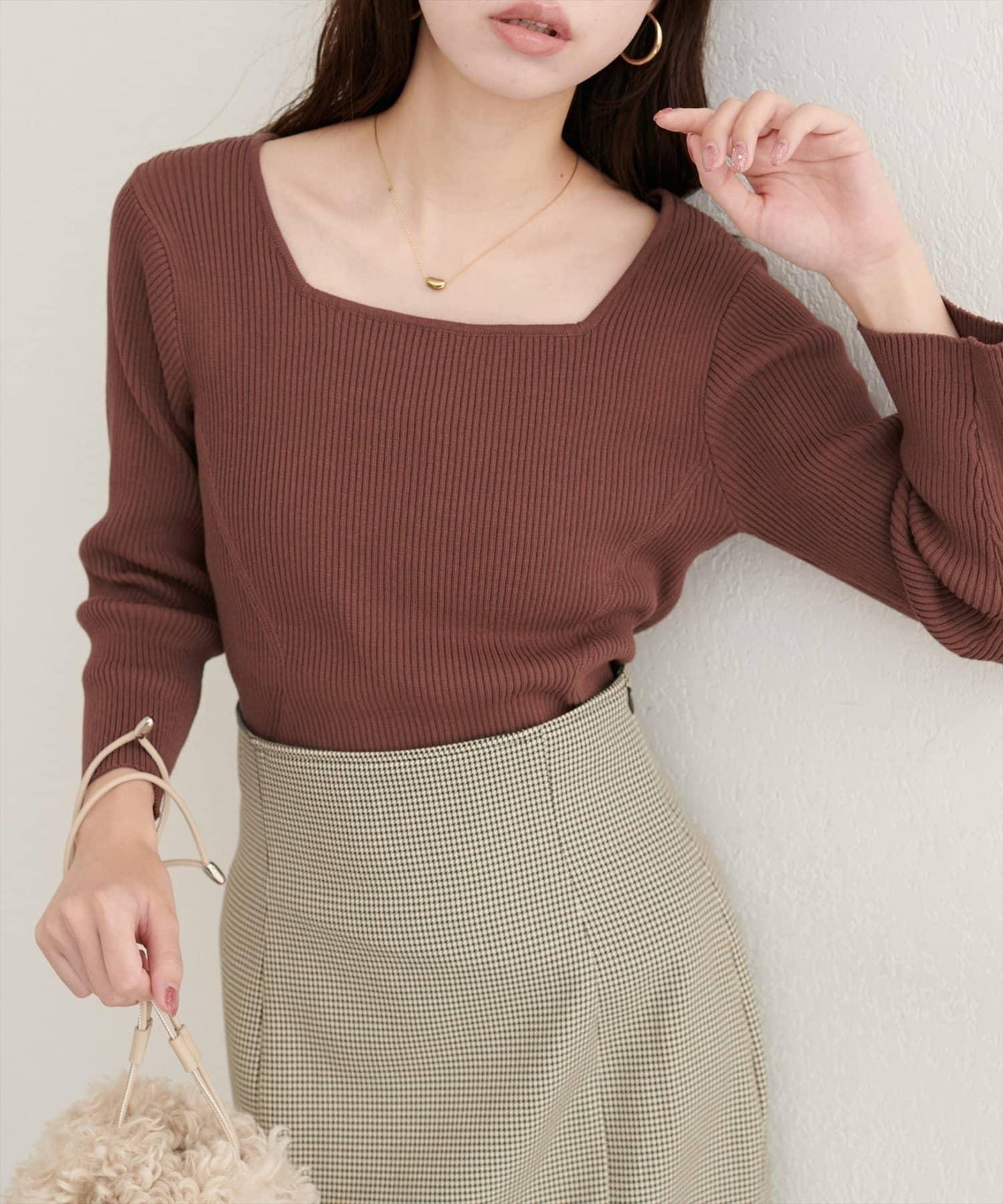 【natural couture】前後兩穿七分袖羅紋針織衫