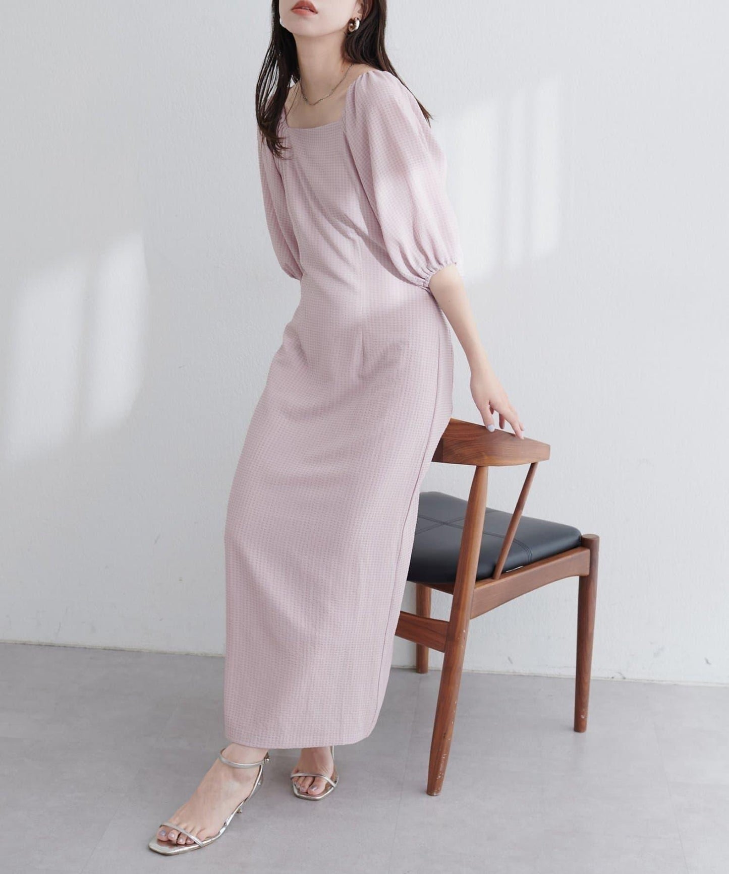 【natural couture】立體格紋泡泡袖連衣裙