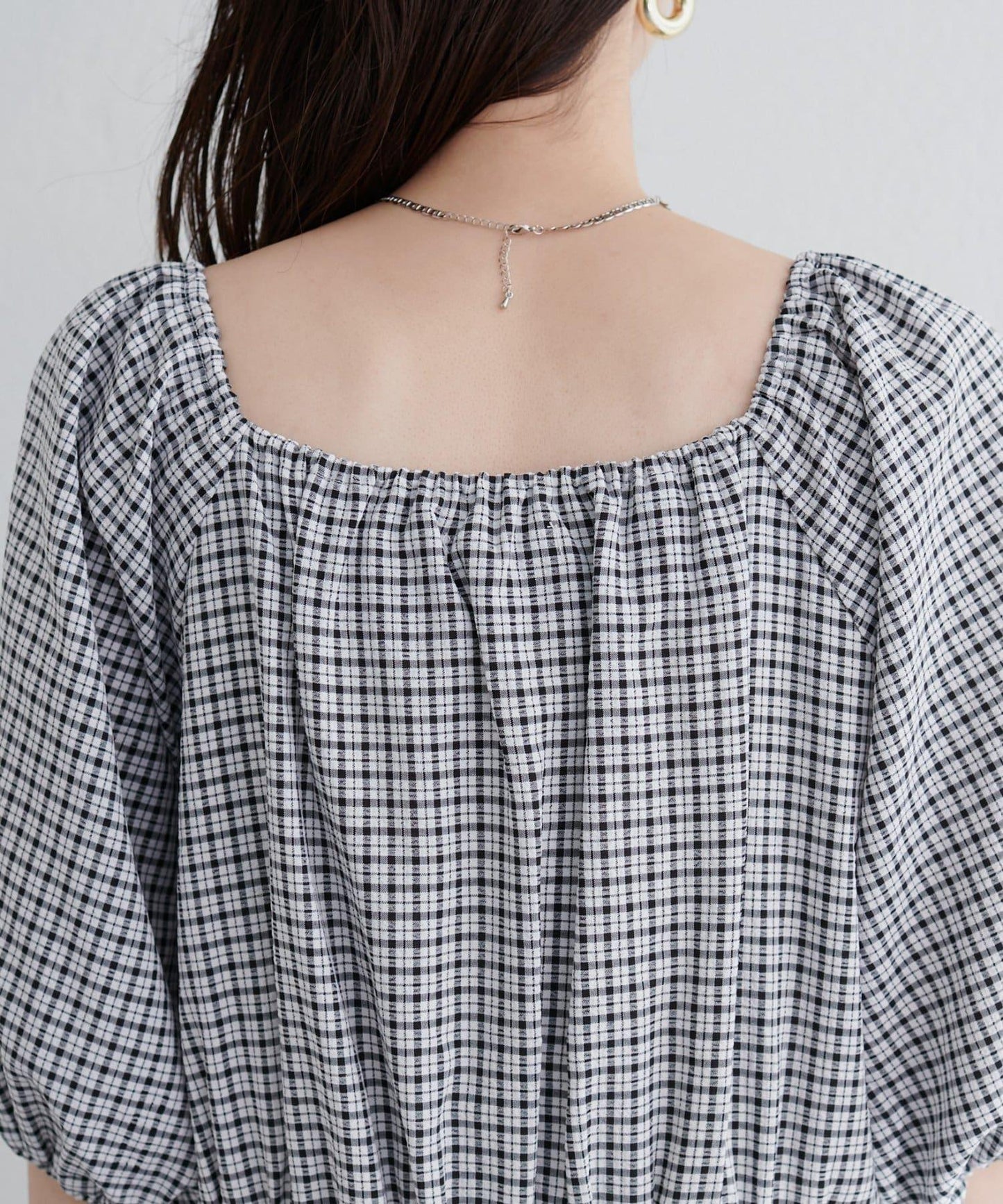 【natural couture】立體格紋泡泡袖連衣裙