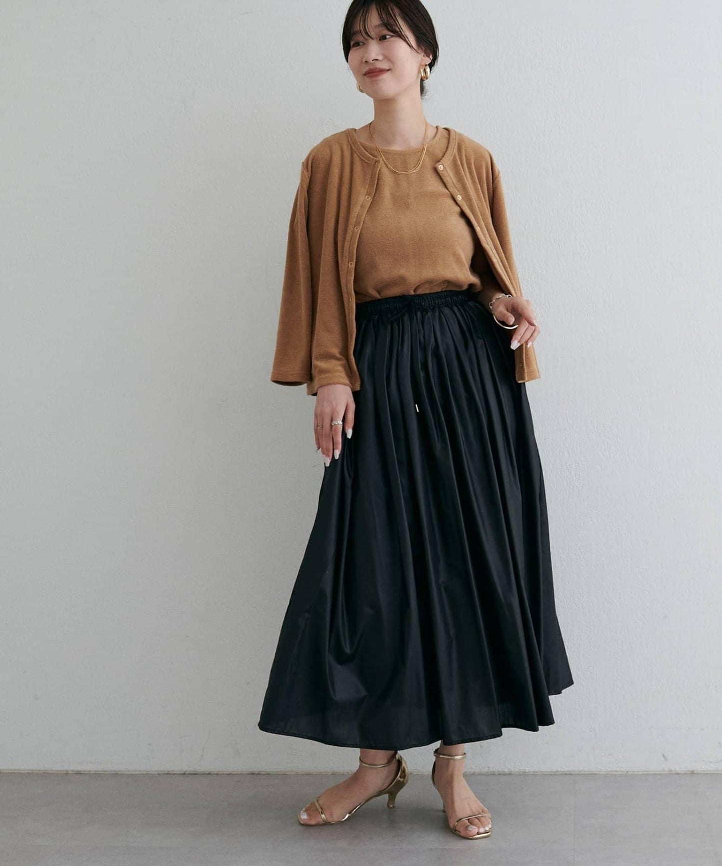 【LARUTA】塗層棉質褶皺半身裙