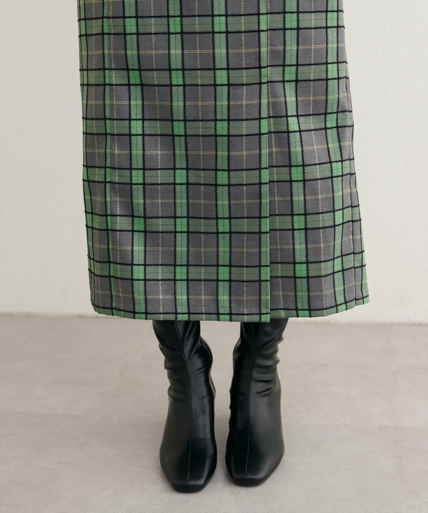 【natural couture】設計紐扣假兩件格紋半身裙