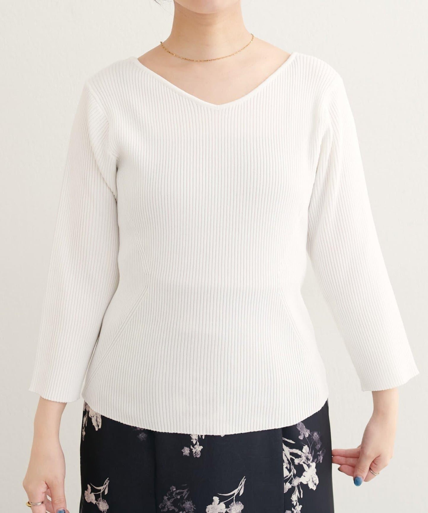 前後兩穿七分袖羅紋針織衫