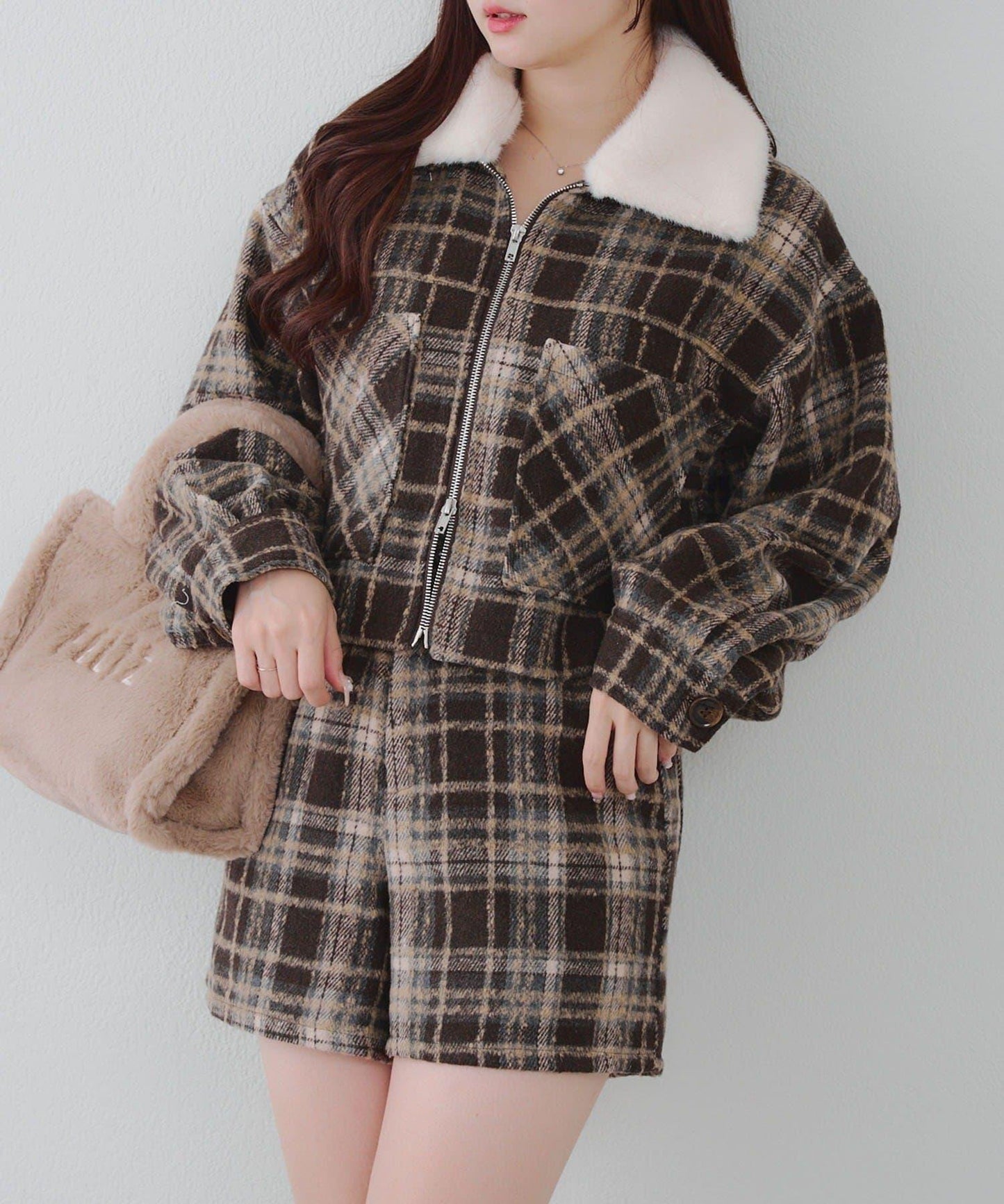 【RMAF】帶毛領拉鍊短款夾克