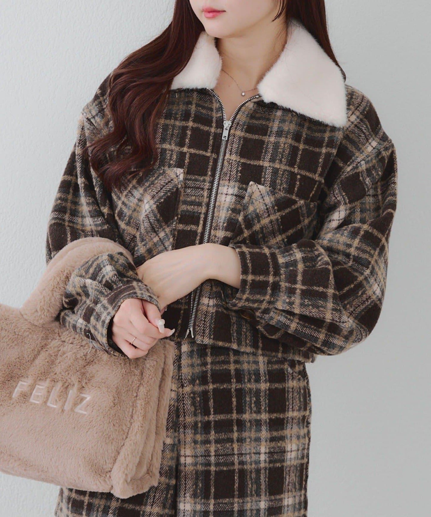 【RMAF】帶毛領拉鍊短款夾克