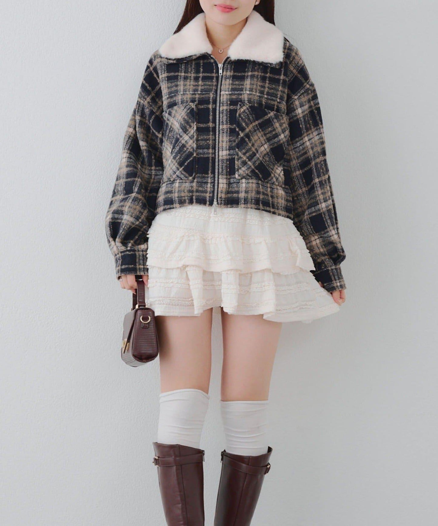 【RMAF】帶毛領拉鍊短款夾克