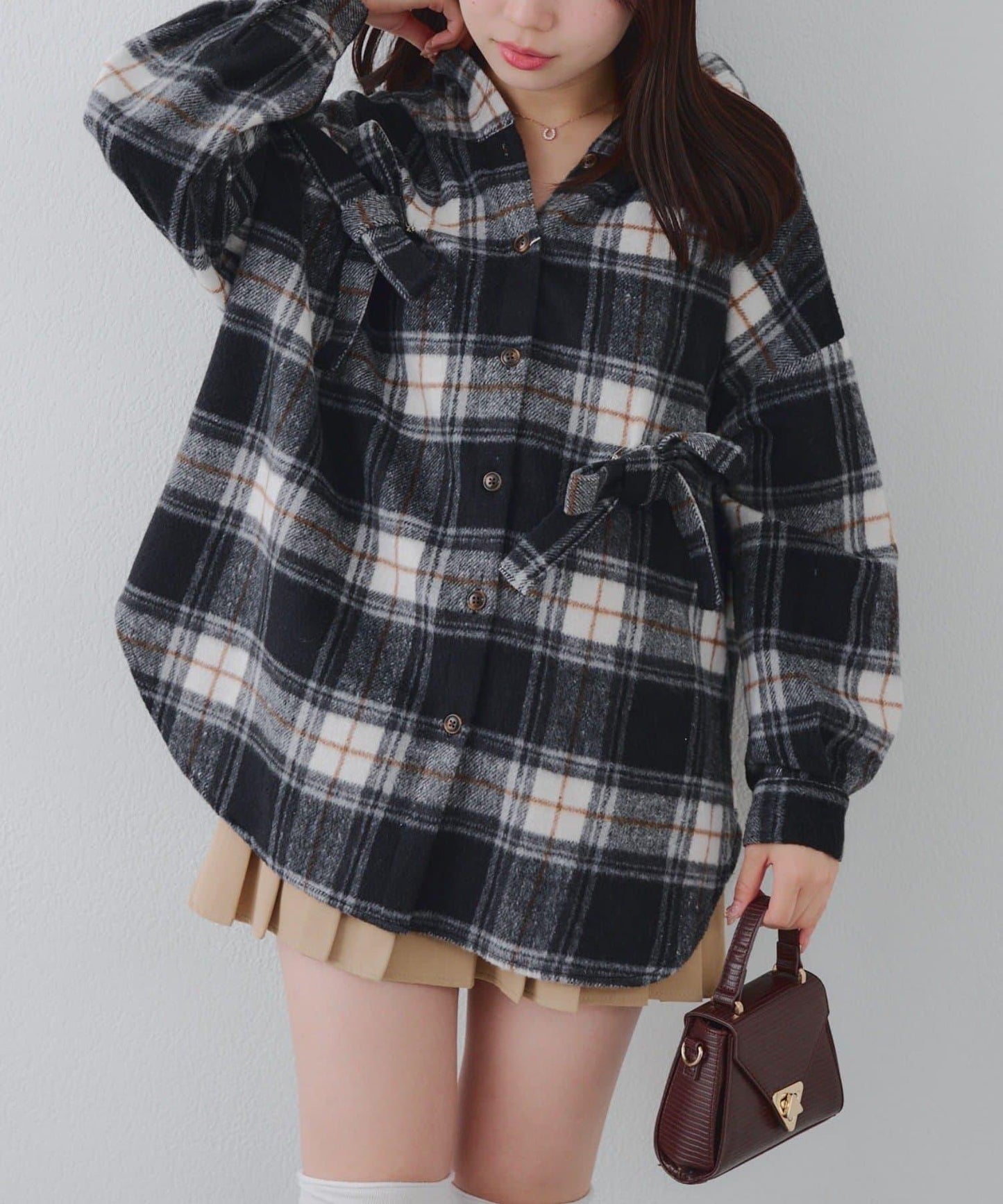 【RMAF】帶蝴蝶結格子連帽襯衫