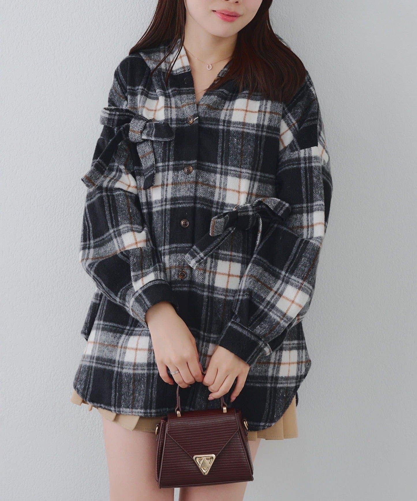 【RMAF】帶蝴蝶結格子連帽襯衫
