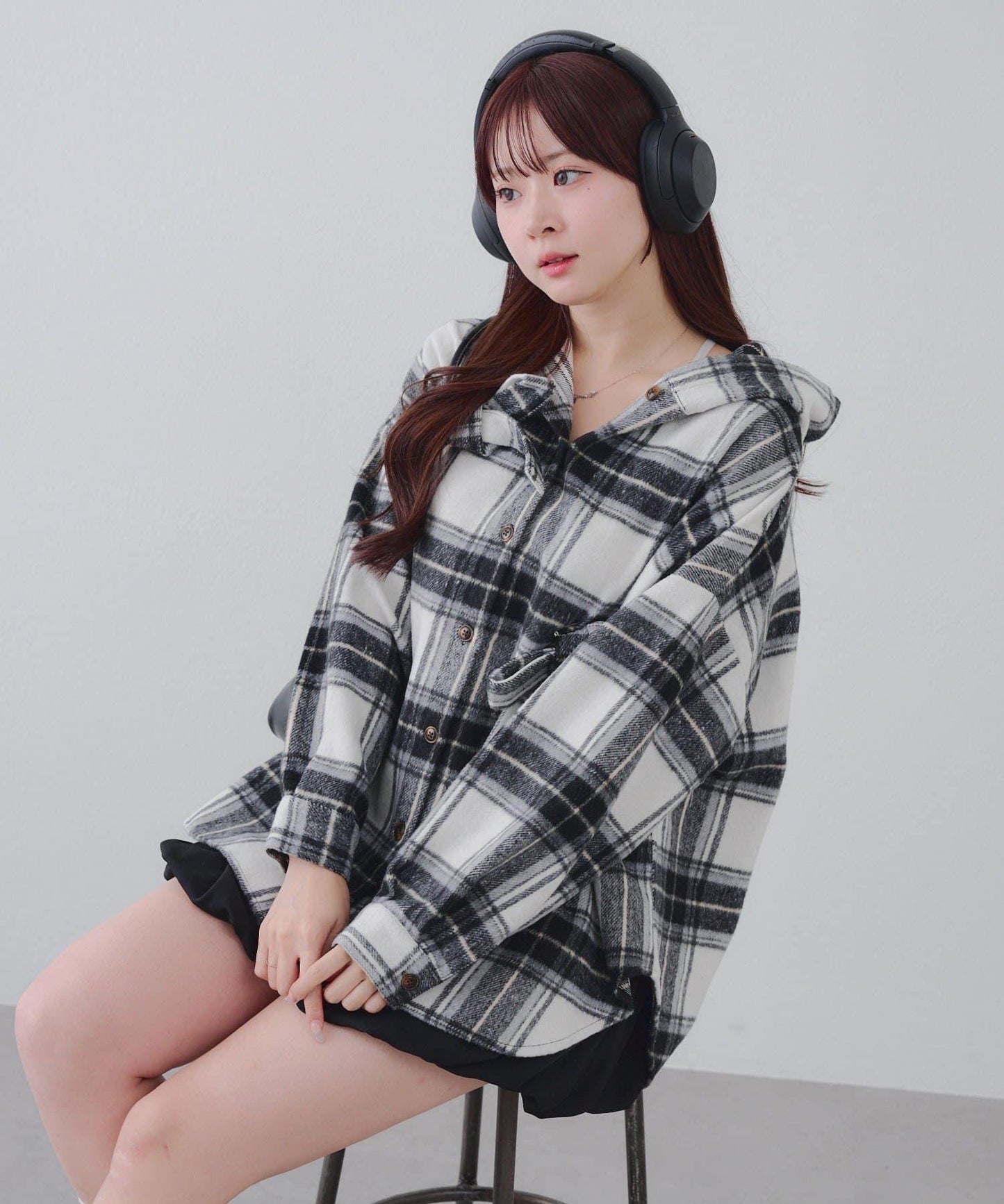 【RMAF】帶蝴蝶結格子連帽襯衫