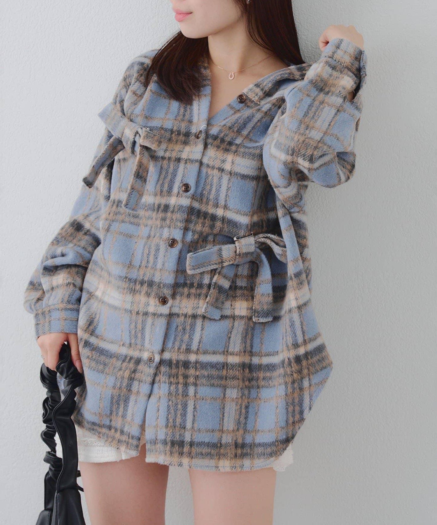 【RMAF】帶蝴蝶結格子連帽襯衫