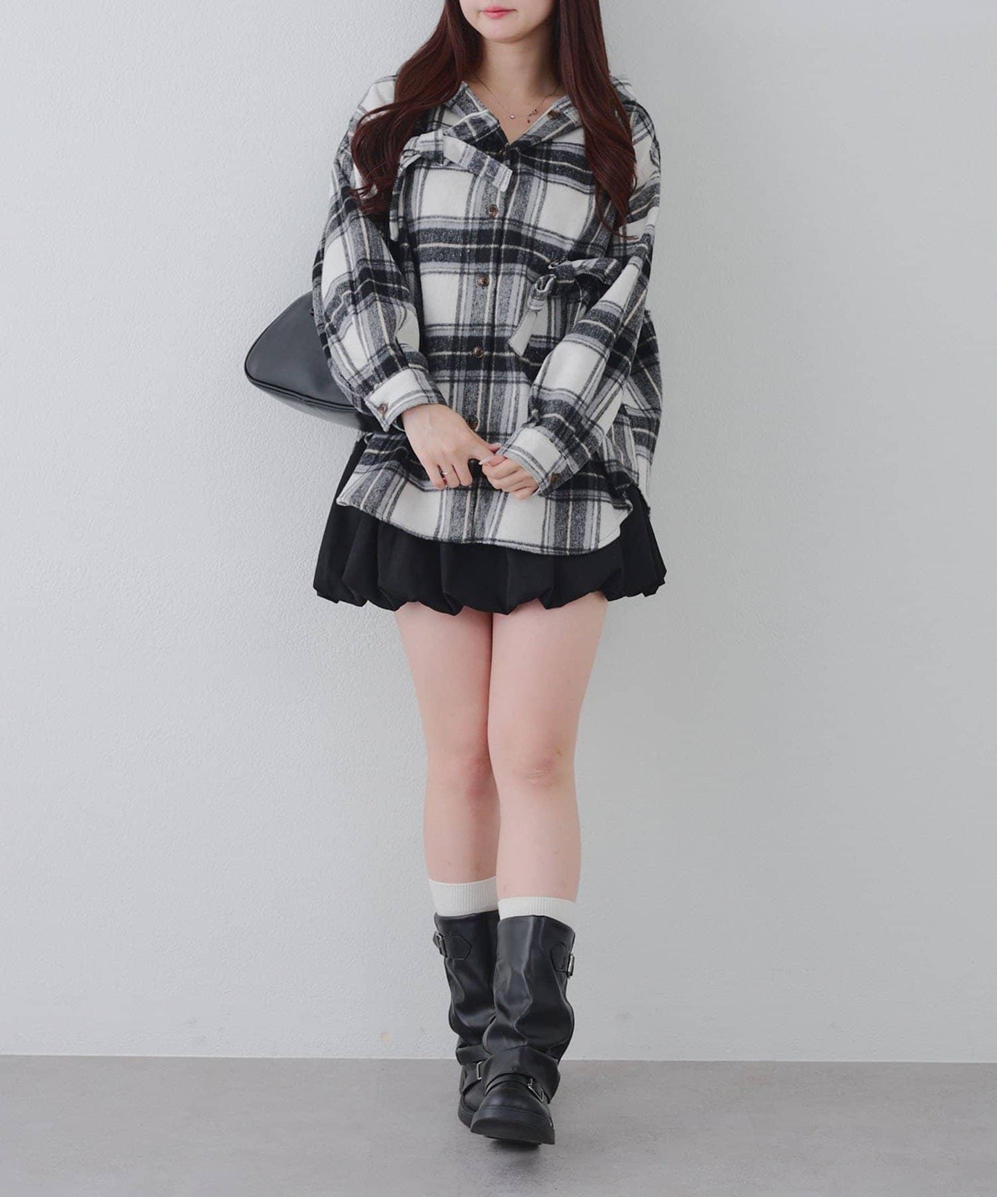 【RMAF】帶蝴蝶結格子連帽襯衫