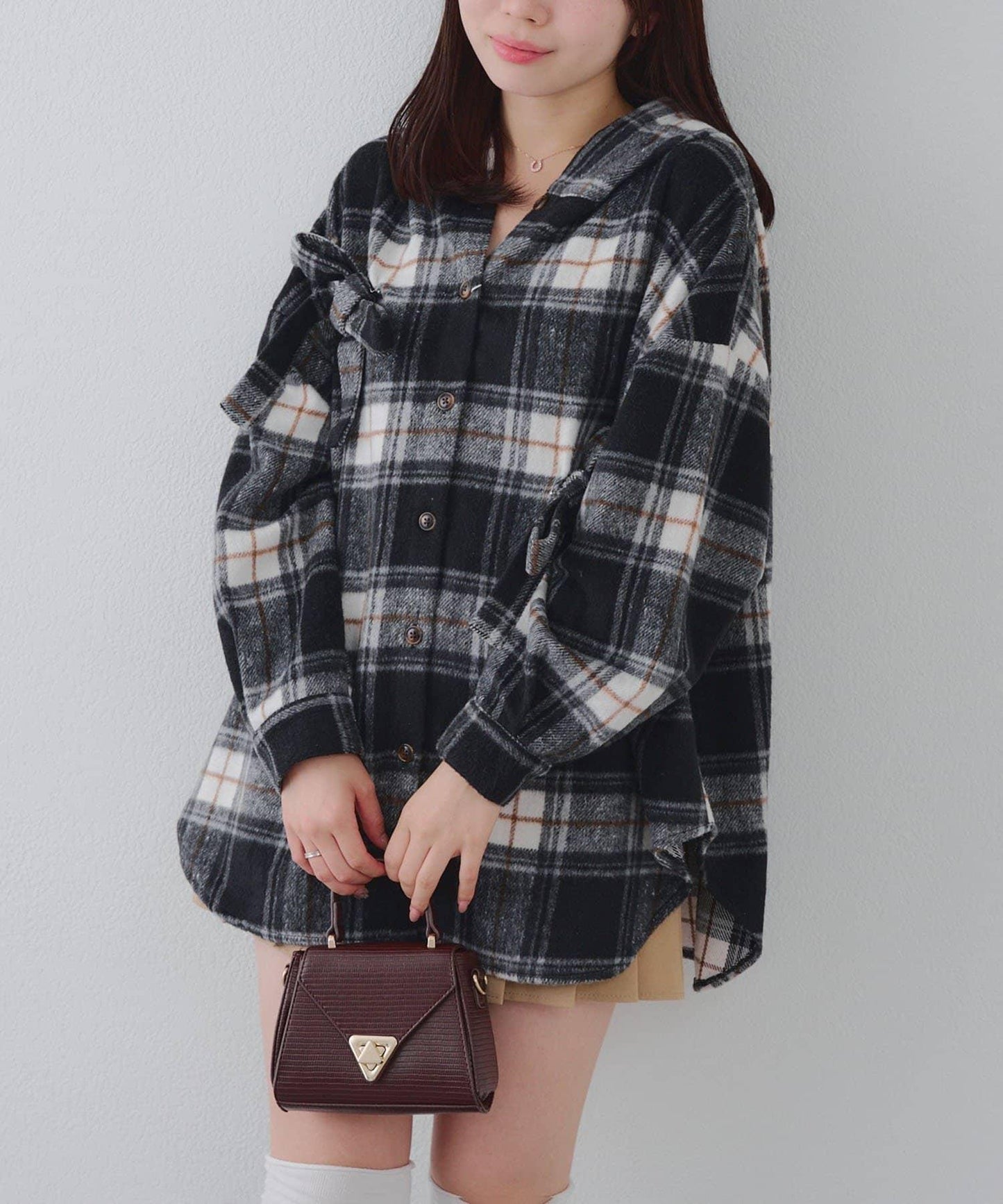 【RMAF】帶蝴蝶結格子連帽襯衫