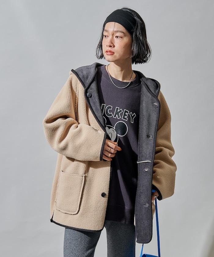 可雙面穿連帽燈芯絨羊羔絨夾克