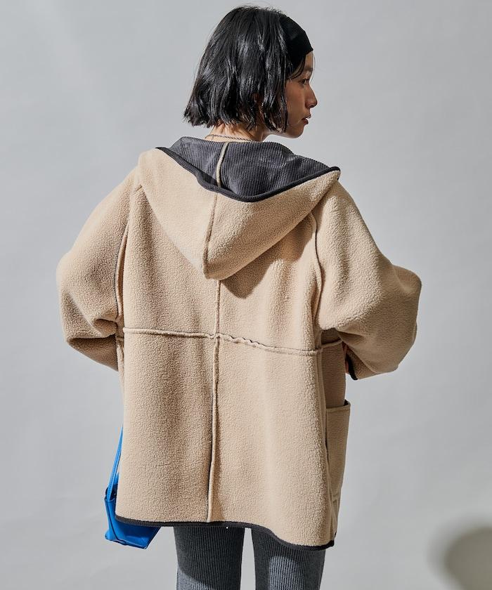 可雙面穿連帽燈芯絨羊羔絨夾克