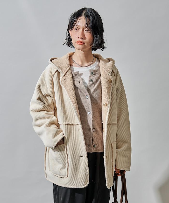 可雙面穿連帽燈芯絨羊羔絨夾克