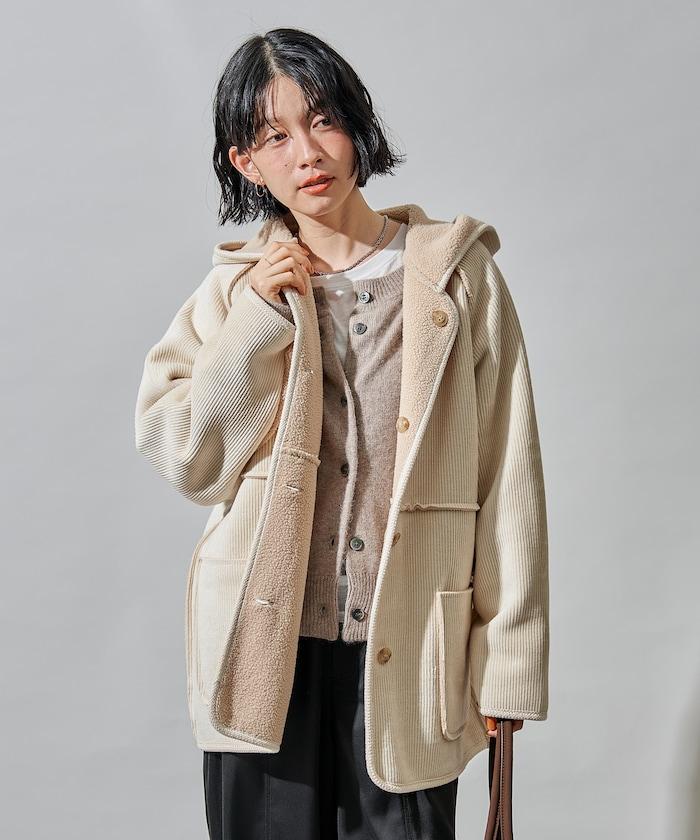 可雙面穿連帽燈芯絨羊羔絨夾克