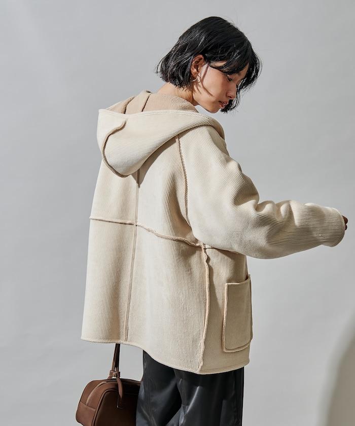 可雙面穿連帽燈芯絨羊羔絨夾克