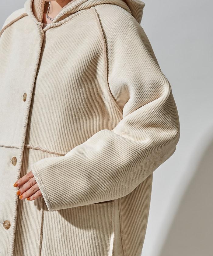 可雙面穿連帽燈芯絨羊羔絨夾克