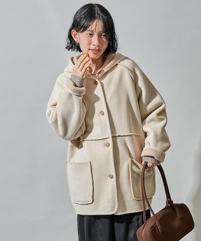 可雙面穿連帽燈芯絨羊羔絨夾克