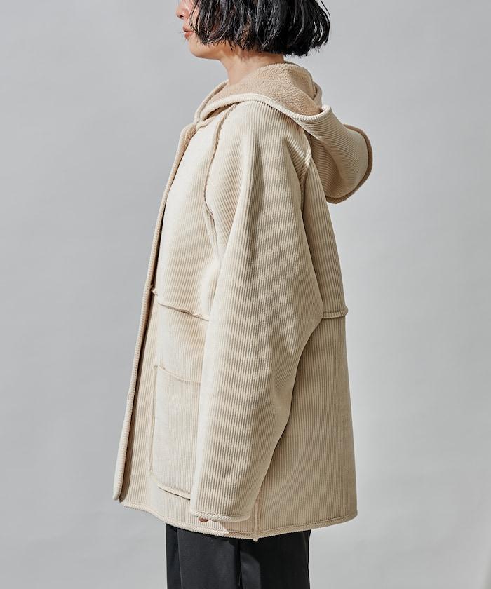 可雙面穿連帽燈芯絨羊羔絨夾克