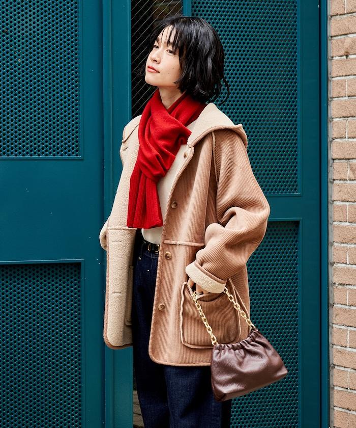 可雙面穿連帽燈芯絨羊羔絨夾克