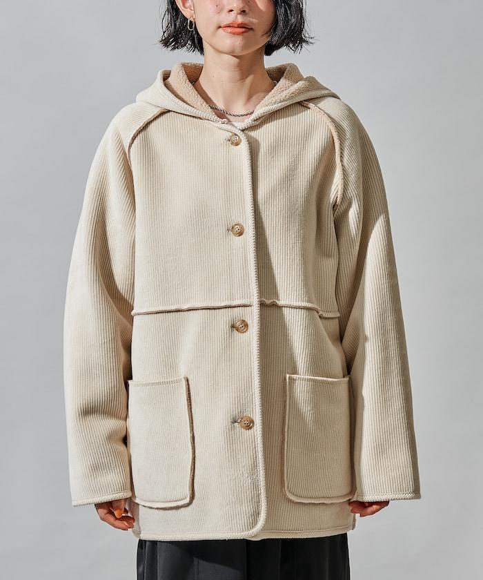 可雙面穿連帽燈芯絨羊羔絨夾克