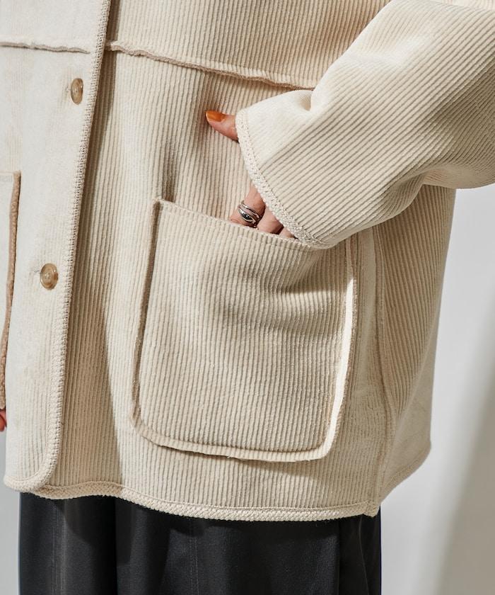 可雙面穿連帽燈芯絨羊羔絨夾克