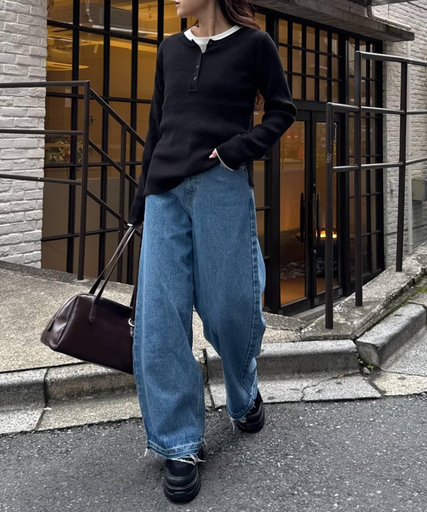 亨利領拼色防起球針織衫