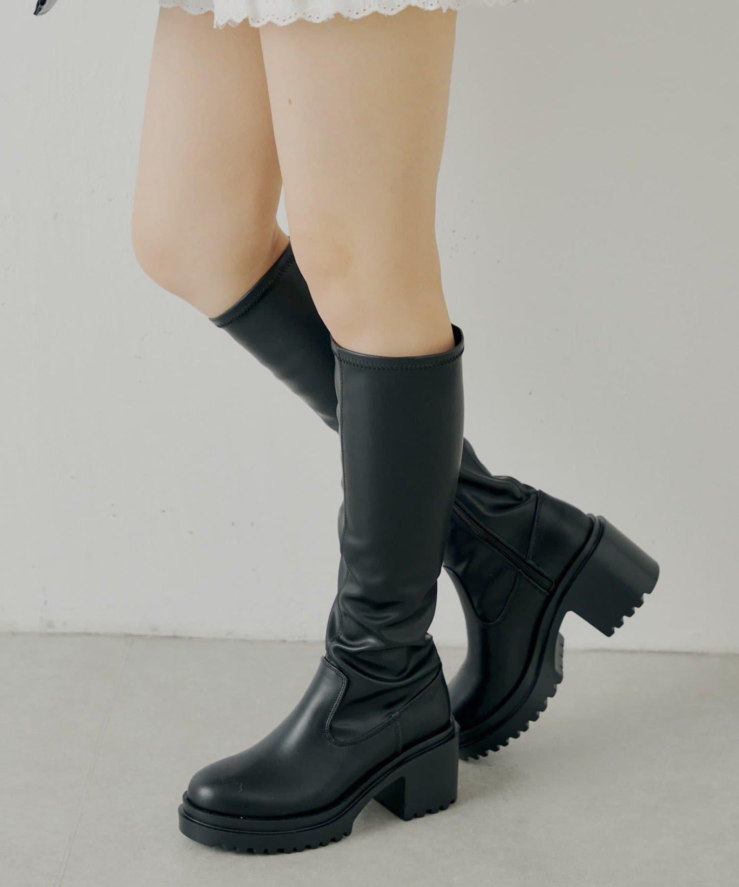 厚底粗跟彈力長靴