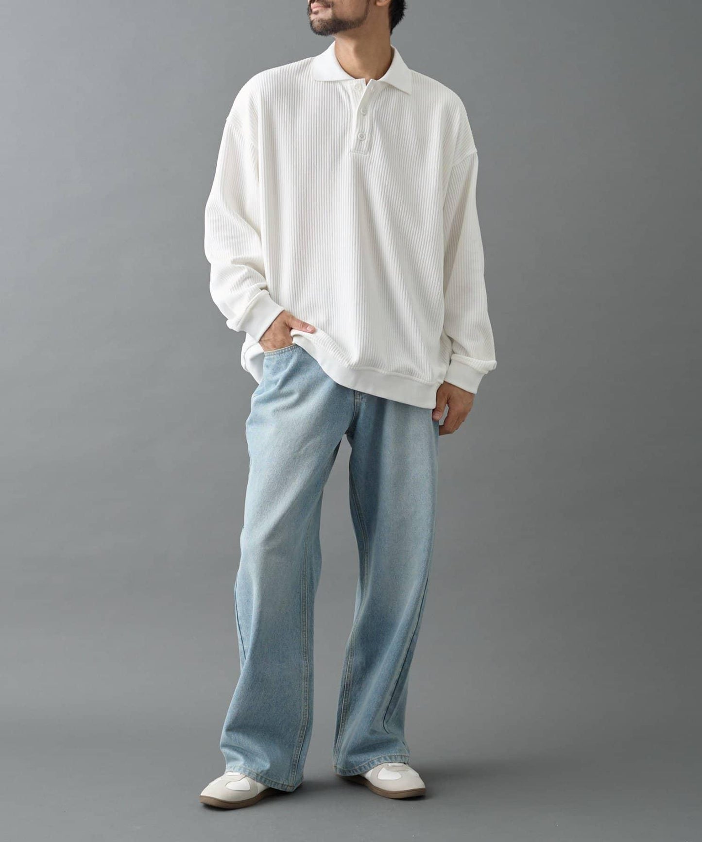 燈芯絨剪裁長袖POLO衫