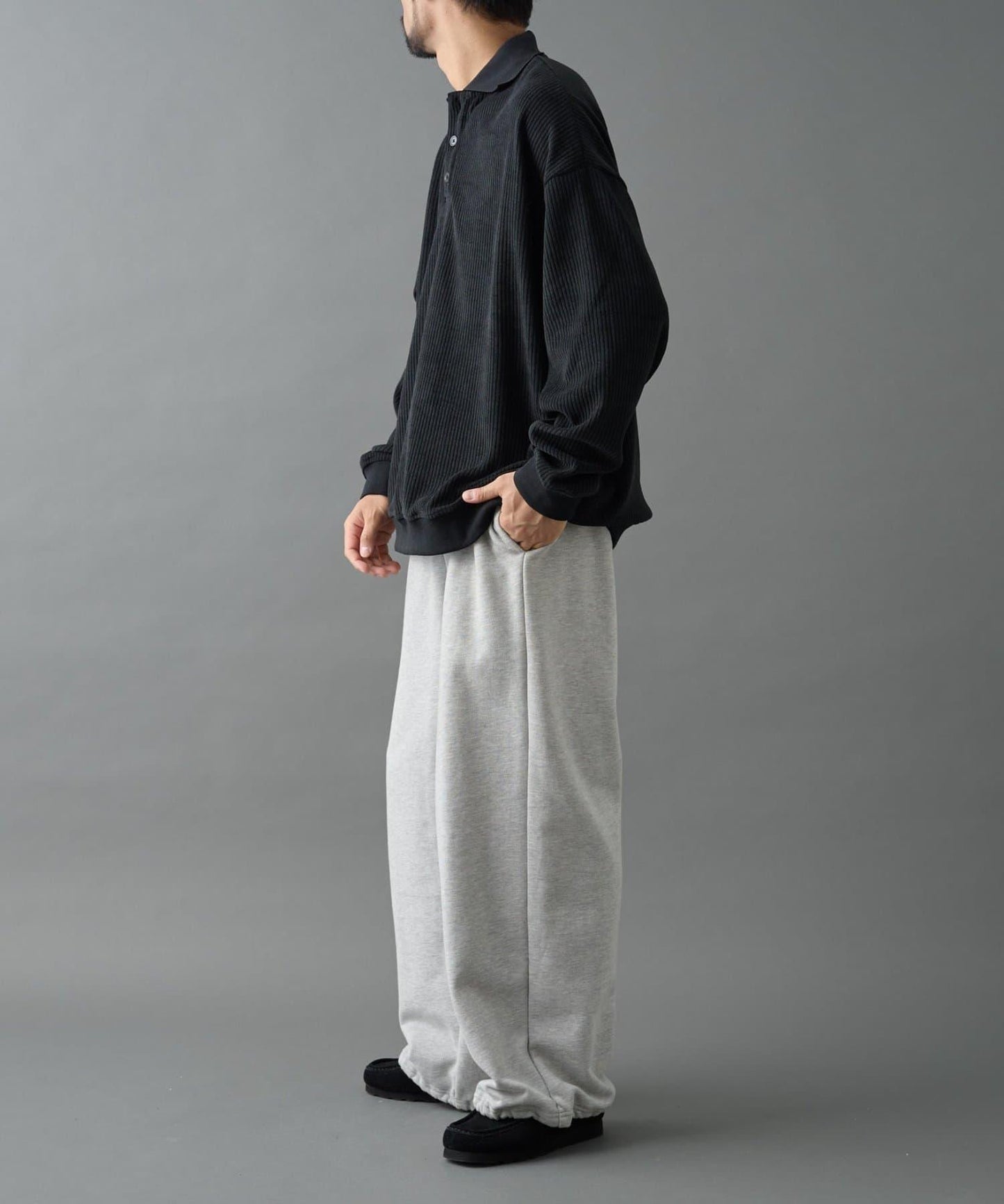 燈芯絨剪裁長袖POLO衫